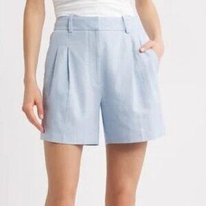 Open Edit Linen Blend Light Blue Pleated Shorts | Size 16 | NWT
